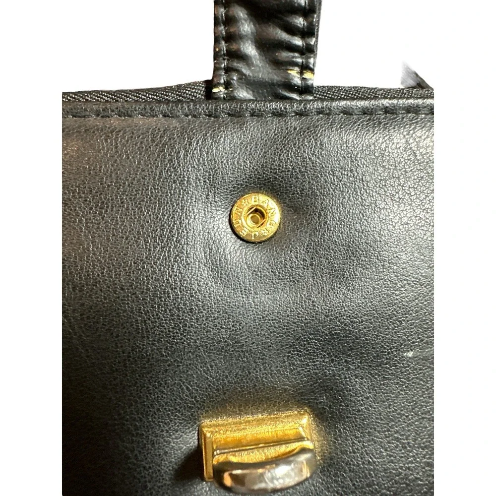 Vintage Jeun‎ Bang Black Leather Crossbody Purse Bag Multi Pocket Gold Hardware